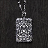 Goddess of Mercy Silver Buddha Pendant Necklace Lucky Amulet