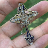 925 Silver Cross Key Pendant CZ Wedding Flower Necklace