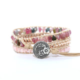 Tourmaline Leather Bracelet Mix Stones 3 Layers Wrap Bracelet Boho Jewelry