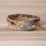 Tourmaline Leather Bracelet Mix Stones 3 Layers Wrap Bracelet Boho Jewelry