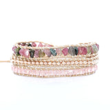 Tourmaline Leather Bracelet Mix Stones 3 Layers Wrap Bracelet Boho Jewelry