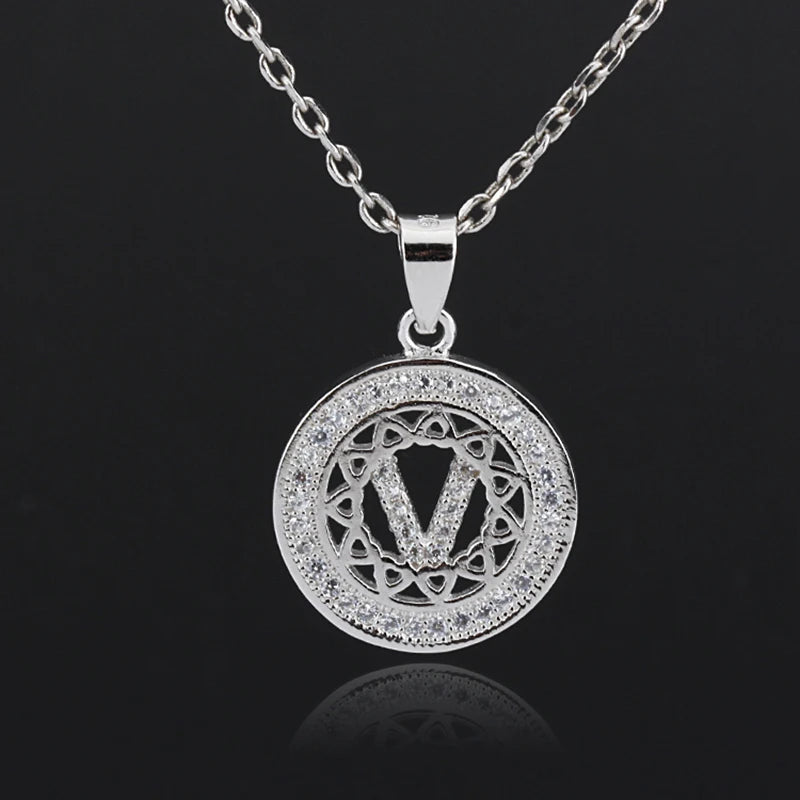 925 Silver Initial V Pendant Necklace with Zircon for Women Girls
