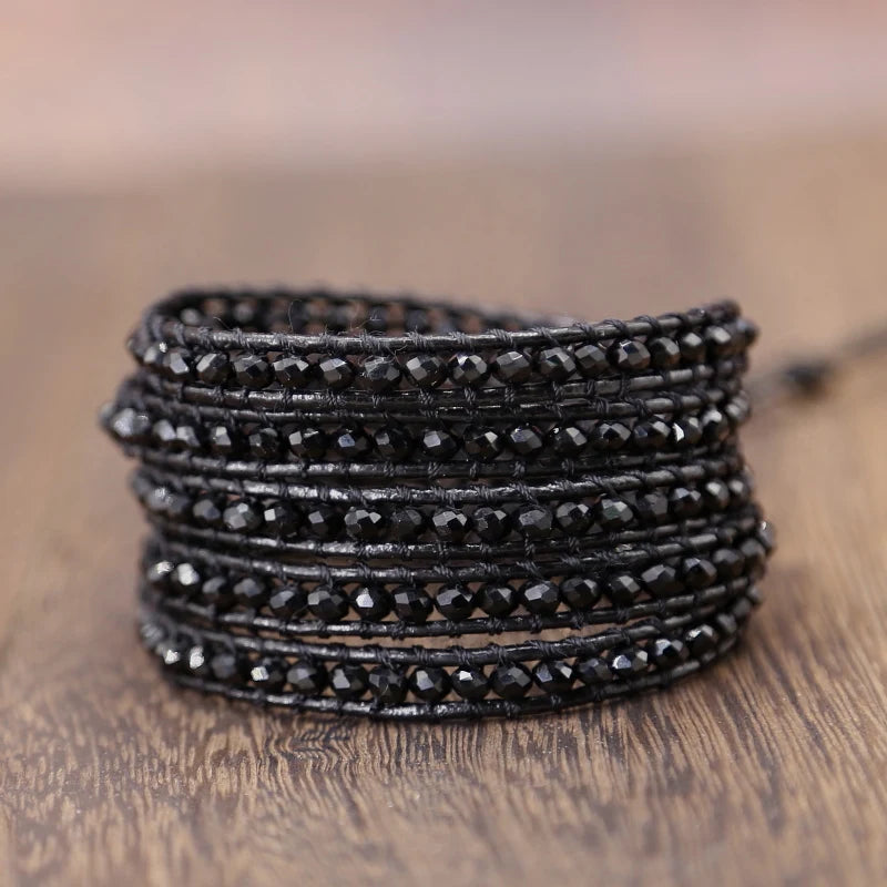 Vintage Leather Wrap Bracelet Mixed Crystal Braid