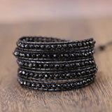 Vintage Leather Wrap Bracelet Mixed Crystal Braid
