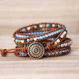 Punk Leather Wrap Bracelet with Natural Stones