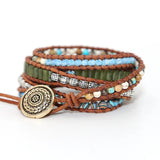 Punk Leather Wrap Bracelet with Natural Stones