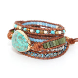 Punk Leather Wrap Bracelet with Natural Stones