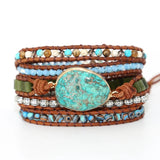 Punk Leather Wrap Bracelet with Natural Stones