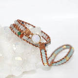 Opal Stone Rhinestone Leather Wrap Bracelet