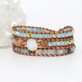Opal Stone Rhinestone Leather Wrap Bracelet