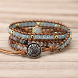 Opal Stone Rhinestone Leather Wrap Bracelet