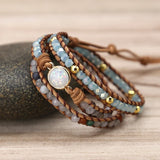 Opal Stone Rhinestone Leather Wrap Bracelet