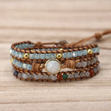Opal Stone Rhinestone Leather Wrap Bracelet