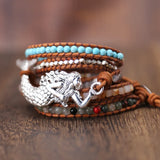 Women Leather Bracelet Mermaid Charm 5 Strands Wrap Boho Bracelet