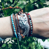 Women Leather Bracelet Mermaid Charm 5 Strands Wrap Boho Bracelet