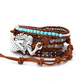 Women Leather Bracelet Mermaid Charm 5 Strands Wrap Boho Bracelet