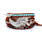 Women Leather Bracelet Mermaid Charm 5 Strands Wrap Boho Bracelet