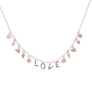 Rainbow CZ Choker Necklace 925 Sterling Silver Initial Letter Drip Charm
