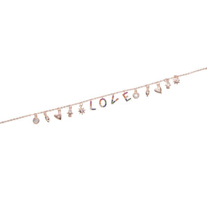 Rainbow CZ Choker Necklace 925 Sterling Silver Initial Letter Drip Charm