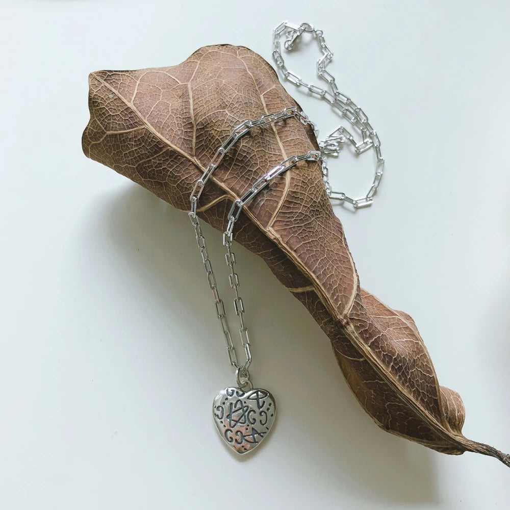 Thai 925 Silver Heart Star Necklace Minimalist European Sweater Necklaces