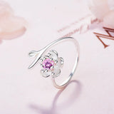 925 Sterling Silver Pink Crystal Cherry Blossoms Bridal Jewelry Set