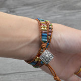 Natural Stones Rhinestone Leather Wrap Bracelet Fancy Femme Bracelets