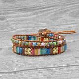 Natural Stones Rhinestone Leather Wrap Bracelet Fancy Femme Bracelets