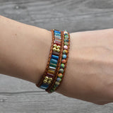 Natural Stones Rhinestone Leather Wrap Bracelet Fancy Femme Bracelets