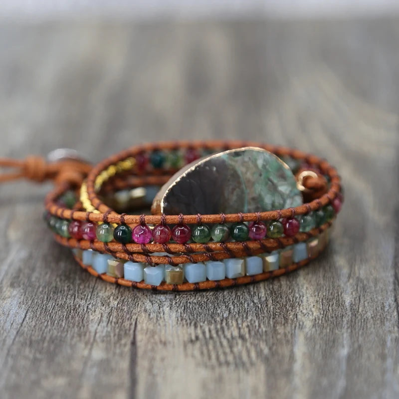 Wrap Bracelets Women Natural Stone Beads Leather Bracelet