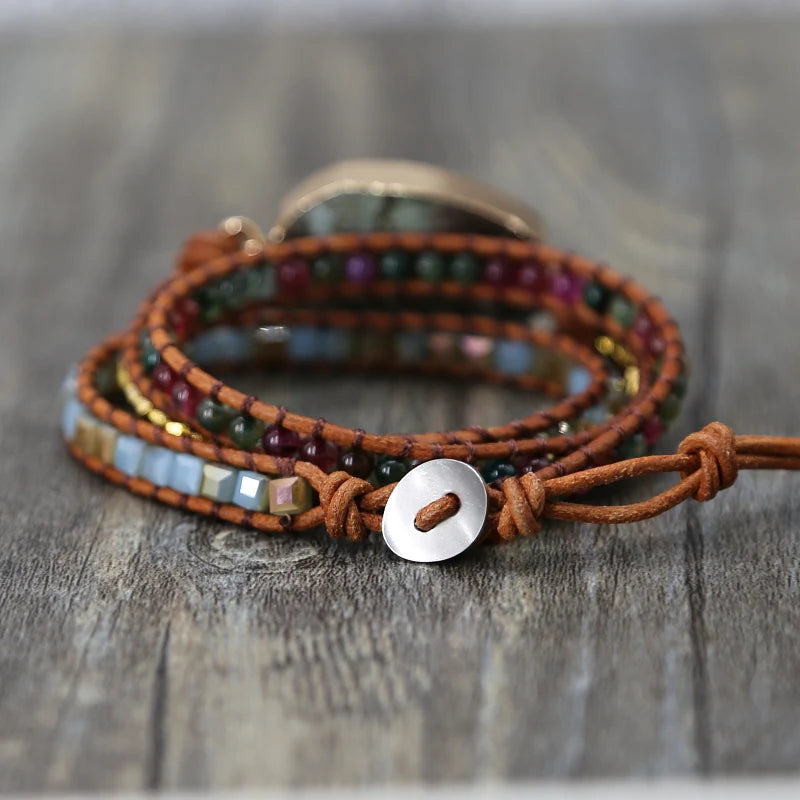 Wrap Bracelets Women Natural Stone Beads Leather Bracelet