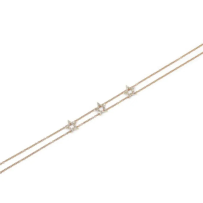 925 Sterling Silver Three Star Charm Chain Bracelet
