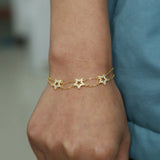925 Sterling Silver Three Star Charm Chain Bracelet