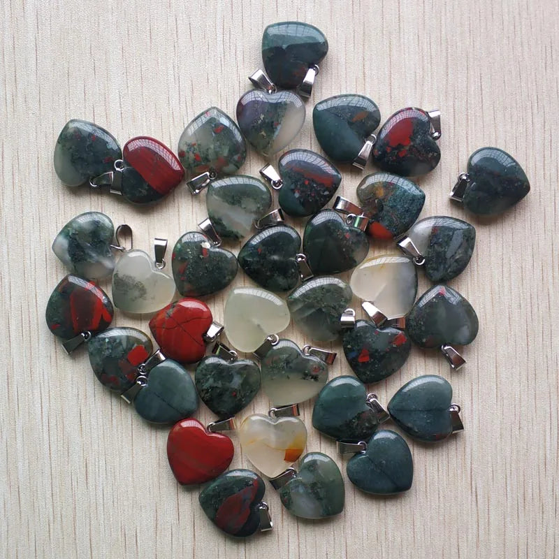 Bloodstone Love Heart Shape Pendants 20mm 50pcs/lot