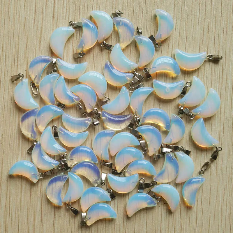 Opal Stone Moon Charms Pendants for Jewelry Making 50pcs