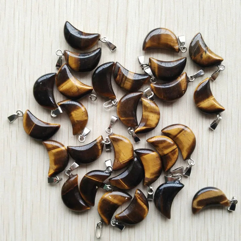 Tiger Eye Crescent Moon Charms Pendants for Jewelry Making 50pcs/lot