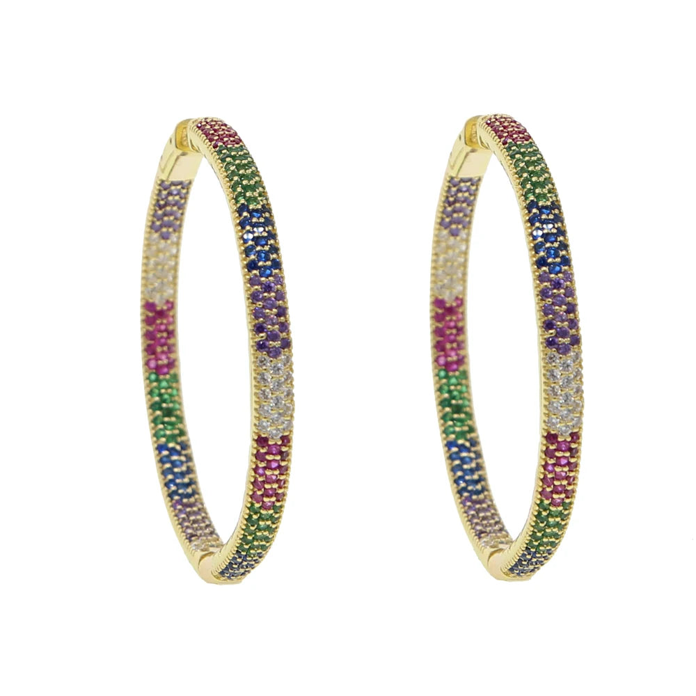 Colorful Rainbow CZ Hoop Earring for Women - European Jewelry