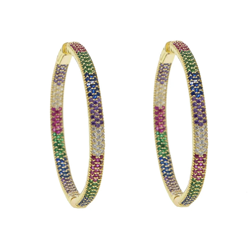 Colorful Rainbow CZ Hoop Earring for Women - European Jewelry