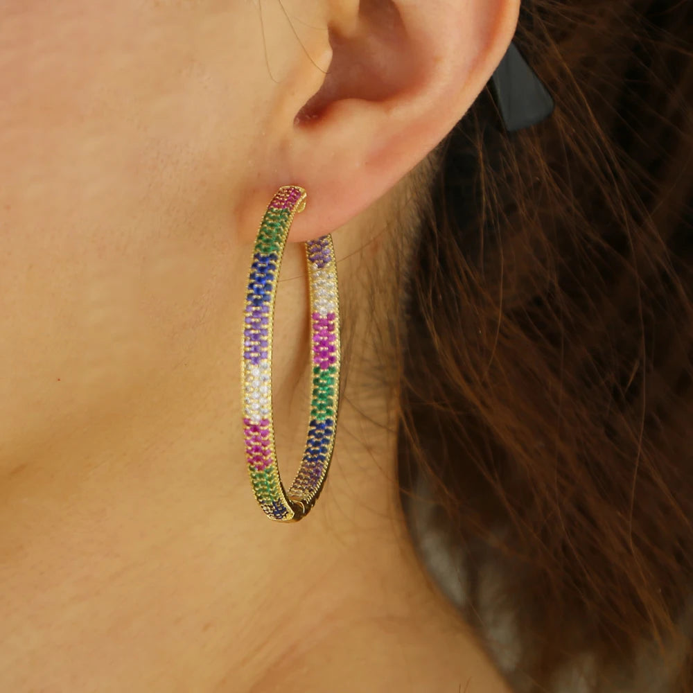 Colorful Rainbow CZ Hoop Earring for Women - European Jewelry