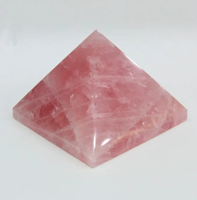 Hot Pink Crystal Rose Quartz Engraved Pyramid Carved Stone