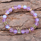 Labradorite Beads Bracelet with CZ Crown for Women Men