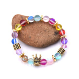 Labradorite Beads Bracelet with CZ Crown for Women Men