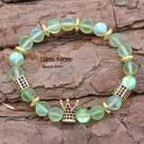 Labradorite Beads Bracelet with CZ Crown for Women Men
