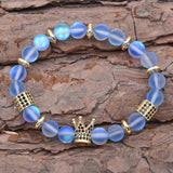 Labradorite Beads Bracelet with CZ Crown for Women Men