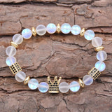 Labradorite Beads Bracelet with CZ Crown for Women Men
