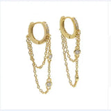 925 Silver Tassell CZ Round Earring with Chain Ear