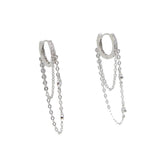 925 Silver Tassell CZ Round Earring with Chain Ear