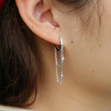 925 Silver Tassell CZ Round Earring with Chain Ear