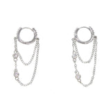 925 Silver Tassell CZ Round Earring with Chain Ear