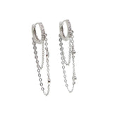 925 Silver Tassell CZ Round Earring with Chain Ear