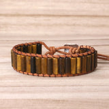 Tiger Eye Natural Stone Beads Leather Wrap Bracelet